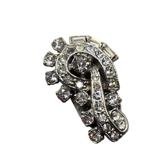 Elegant Clear Rhinestone Pin/Dress Clip Vintage 1940's Art Deco Design - Picture 1 of 4